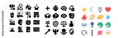 Business and personal development icons set – silhouette, career and growth symbols