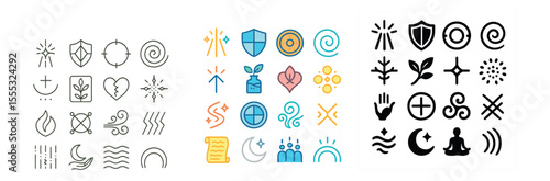Mindfulness and wellness icons set – outline, calming and peaceful symbols collection