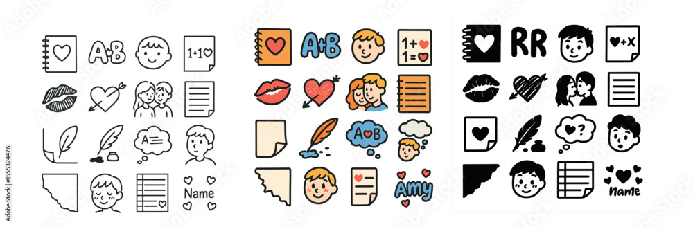 Fototapeta premium Education and communication icons set – outline, learning and discussion symbols