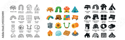 Playground and park fun icons set – 3d, recreation and outdoor activity symbols
