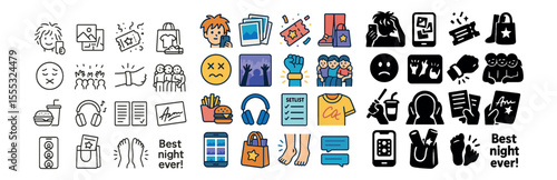 Entertainment outline icons set – party, leisure, and fun activity symbols