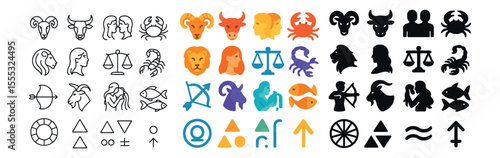 Zodiac icons set – outline, astrology and horoscope symbol pack for designers