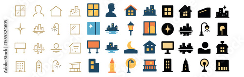 Urban and architecture icons set – silhouette, city and building design elements