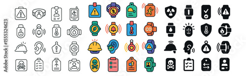 Safety and warning icons set – flat, alert and emergency symbols for signage