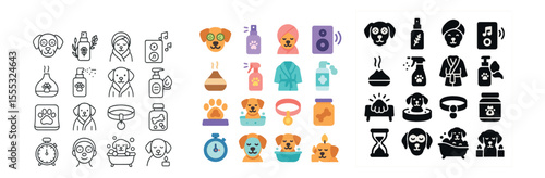 Pet care icons set – flat, grooming and wellness symbols for animal lovers
