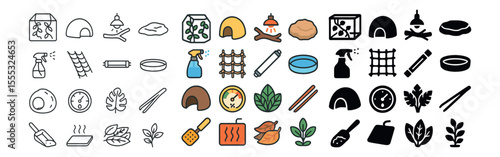 Gardening and nature icons set – outline, horticulture and plant care symbols