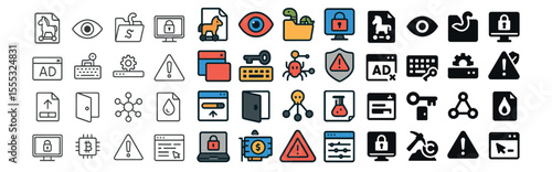 Cybersecurity and tech icons set – flat, security and protection symbols