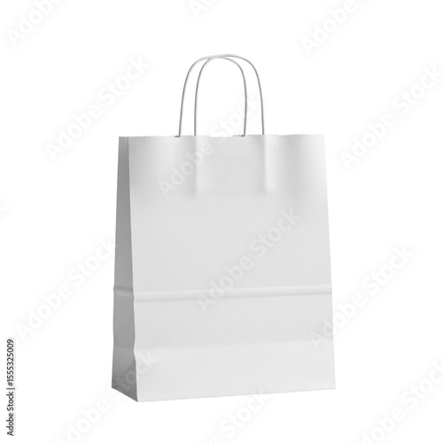 Blank white paper shopping bag with handles isolated