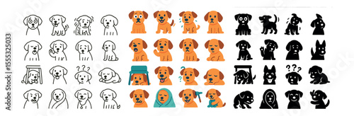 Dog expressions icons set – silhouette, pet emotions and canine mood symbols