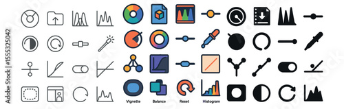 Data analysis icons set – flat, statistics and analytics symbol collection