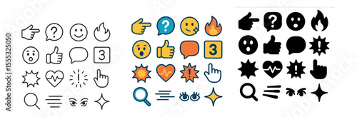 Emoticon icons set – outline and flat, emojis and expressive symbols for communication