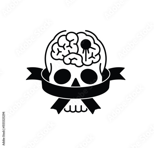 Brain disease icon vector in black color with white background. Brain tumor icon. 