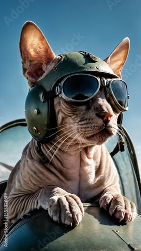 Fighter Pilot Cat in Jet Cockpit