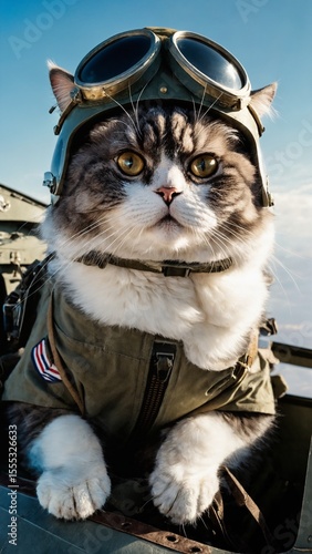 Fighter Pilot Cat in Jet Cockpit