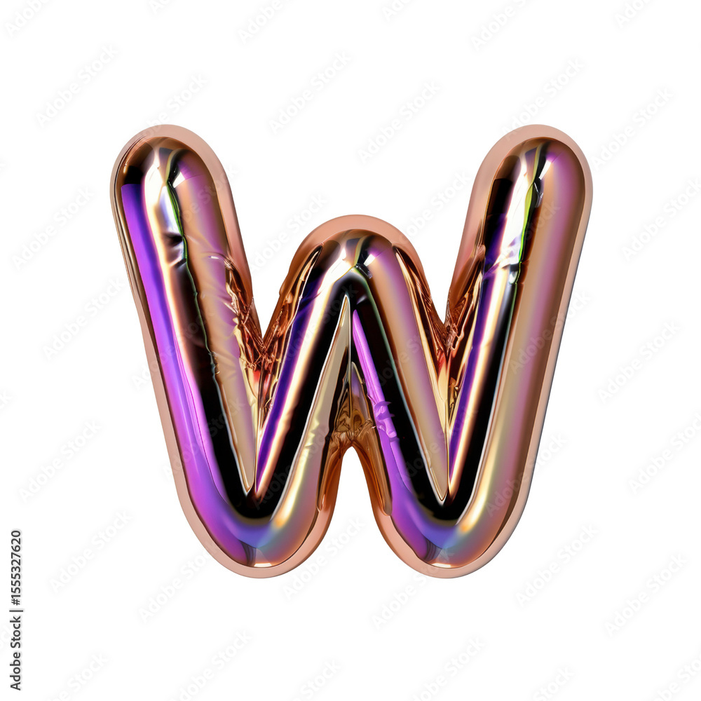 Shiny balloon letter W in vibrant colors, reflecting light beautifully, perfect for celebrations and events Shiny balloon letter W in vibrant colors, reflecting light beautifully, perfect for celebrations and events