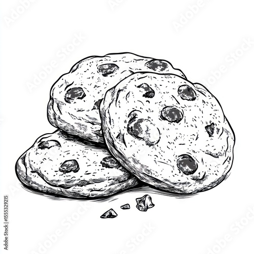 Hand-drawn illustration of chocolate chip cookies