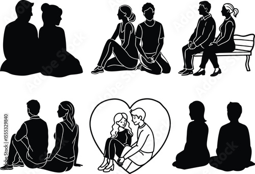 Couple Sitting Silhouette, Couple on a Bench SVG Bundle, Lovers on a Bench svg, Couple on a Bench,  Couple on a Bench vector, Couple svg
