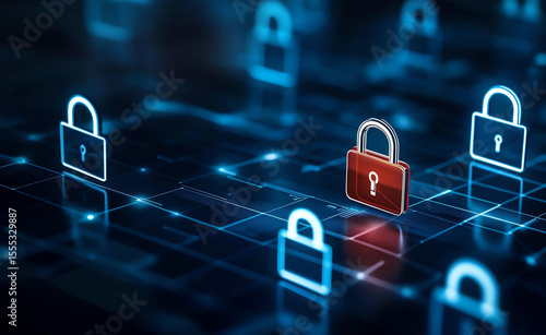 Secure digital padlocks represent cybersecurity and data protection in modern, technological environment. image showcases various padlock icons, emphasizing security and privacy