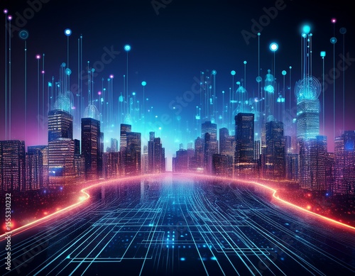 Wallpaper Mural smart city and big data connection technology concept Torontodigital.ca