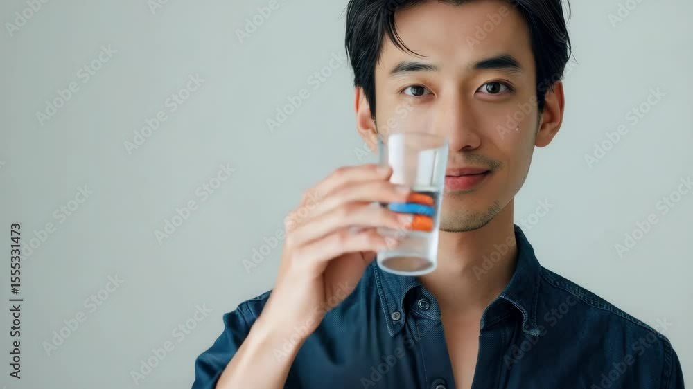A man with a smile on his face is drinking water from a glass. He appears to be enjoying the taste and feels refreshed. A man with a smile on his face is drinking water from a glass. He appears to be enjoying the taste and feels refreshed.