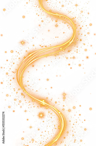 Camino de partículas doradas en forma de polvo de estrellas. Aislado sobre fondo transparente. Recurso gráfico para usar como overlay. 