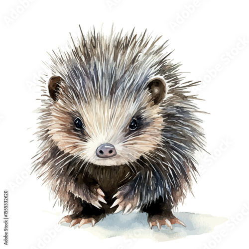 Porcupine, watercolor illustration vector, isolated on a white background.