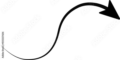 Arrow features a broad curved path and a stroke that narrows toward the end.