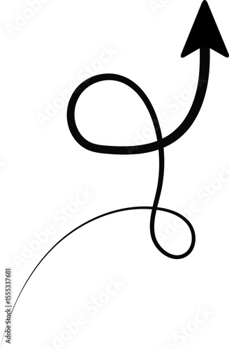 Arrow design features two connected loops and a stroke that becomes thinner along its path.