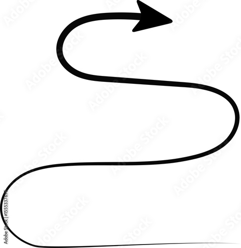 Curved arrow combines a zigzag structure with wave-like motion and a progressively thinner stroke.