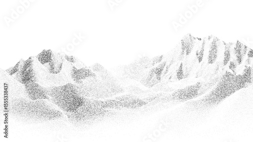 Abstract mountain dot stipple silhouette. Minimalist stippled peak landscape vector for nature and outdoor themes.