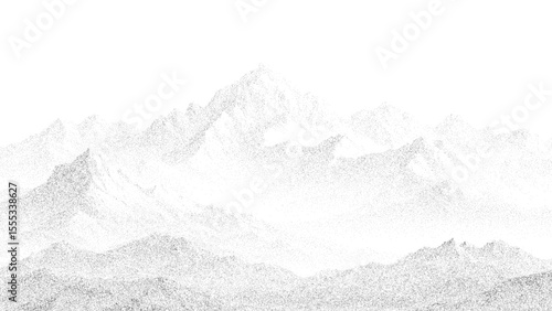 Mountain dot stipple silhouette vector illustration. Artistic mountain range landscape background for hiking or travel design.