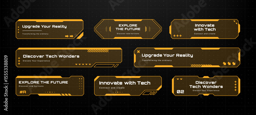 HUD text box frame vector set. Futuristic display elements for digital interfaces. Technology layout for ui design.