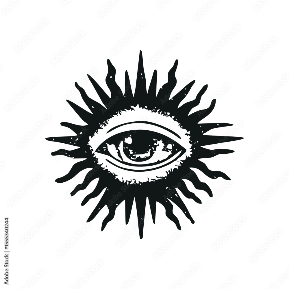 Mystic eye in flame sunburst – esoteric tattoo doodle, black ink symbol for spiritual illustrations, metaphysical content, astrology branding, or modern boho line art poster in SVG format Mystic eye in flame sunburst – esoteric tattoo doodle, black ink symbol for spiritual illustrations, metaphysical content, astrology branding, or modern boho line art poster in SVG format