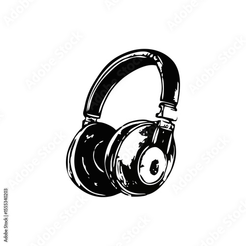 Detailed black hand-drawn headphones illustration in ink sketch style. Audio gear icon perfect for music-related branding, podcast platforms, DJ events, and youth subculture graphics. High-res SVG 