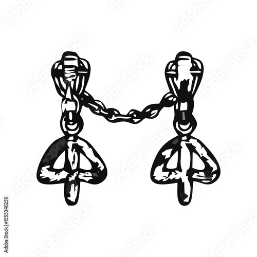 Gothic alternative style earrings with industrial chain and geometric drop elements – black ink sketch for tattoo design, edgy fashion branding, punk subculture logo, dark aesthetic transparent SVG ic