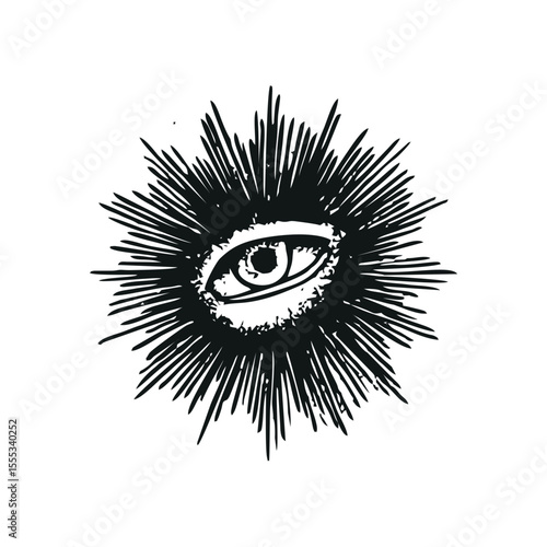 Mystical tattoo sketch of all-seeing eye in vintage occult doodle style, black SVG transparent design for spiritual posters, esoteric products, astrology content and mystical ethnic illustrations