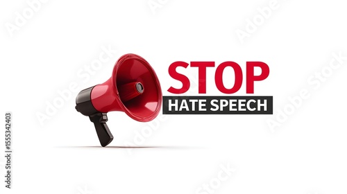 Red megaphone and text displaying stop hate speech promoting tolerance message. Celebrating of International Day for Countering Hate Speech