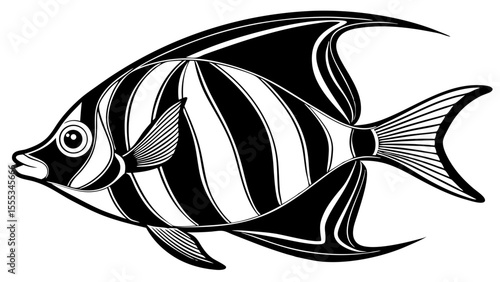 Moorish idol fish illustration with black and white stripes  
