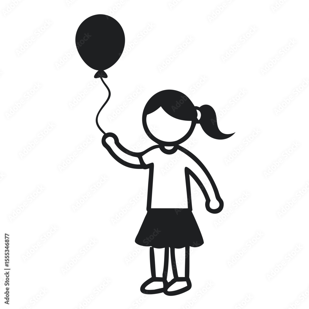 Young Girl Silhouette Standing With a Balloon in an Open Area Young Girl Silhouette Standing With a Balloon in an Open Area