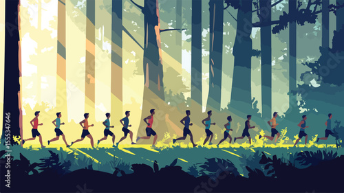 Professional Cross-Country Trail Running Marathon Image with Runners