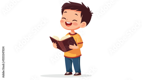 Adorable Asian Child Singing Prayer While Holding Song Book Illustration