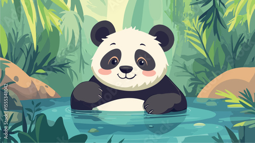 Relaxing Cute Panda in Onsen - Fluffy Asian Bear Bath