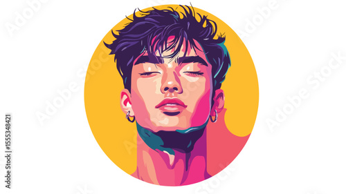 Cool Asian Young Man with Modern Trendy Fashion Face