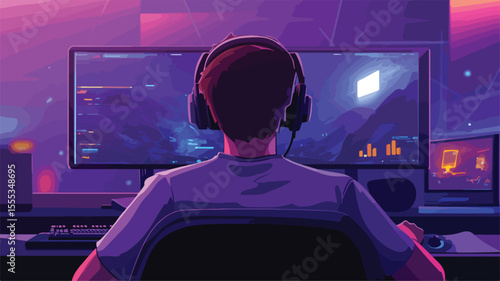 Professional Gamer Plays Online Video Games on Computer