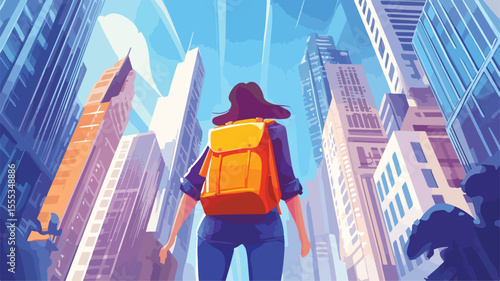 Happy Giant Girl Backpack Travels Poster