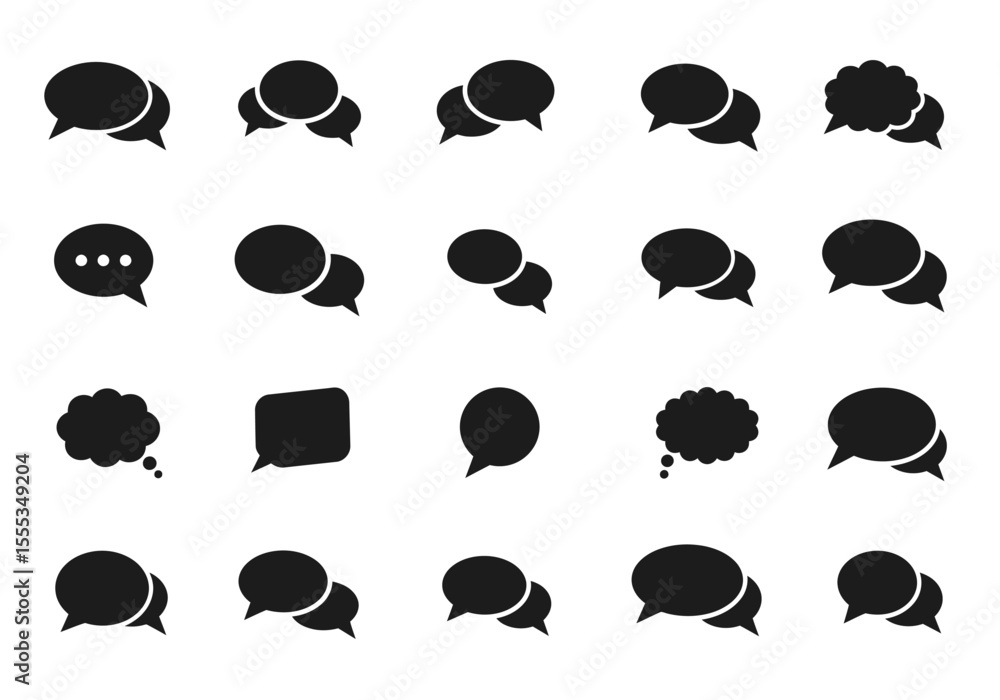Collection of twenty black speech bubbles in various shapes and configurations Collection of twenty black speech bubbles in various shapes and configurations