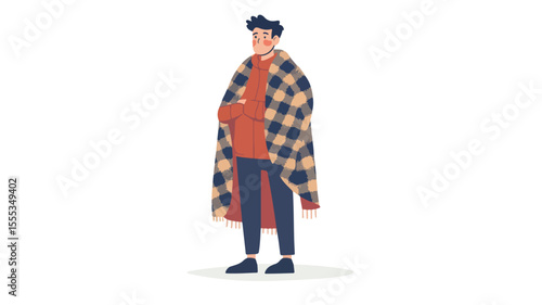 Man Freezing from Cold Winter Weather and Frost - Emotional Concept Illustration