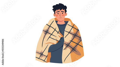 Man Freezing in Cold Winter Weather and Frost Vector Illustration