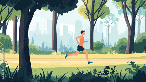 Morning Running in Forest Cross Country Trail Jo