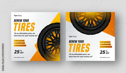Tire shop social media post web banner template, auto repair shop banner, Tire sale promotion